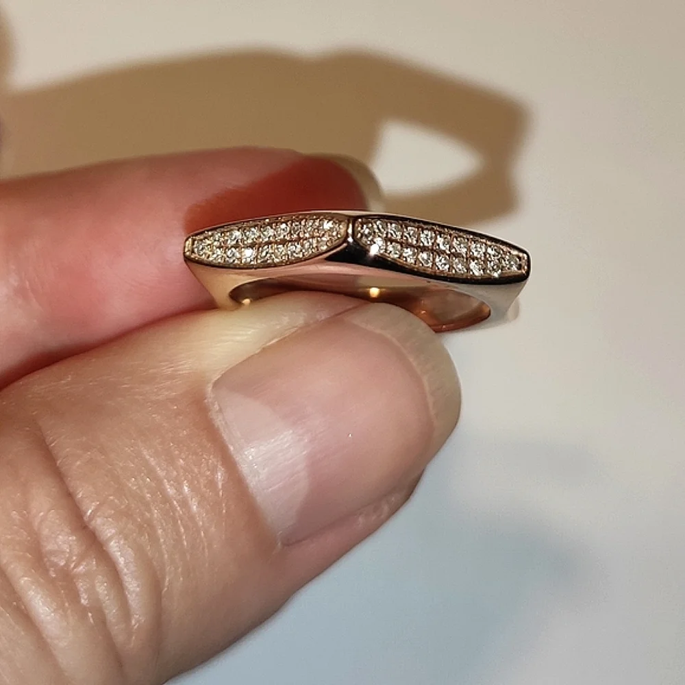 Solid 14K Rose Gold Diamonds Hexagon Ring